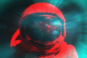 Astronaut fitted with spacesuit negative photo effect